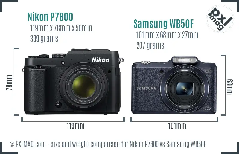 Nikon P7800 vs Samsung WB50F size comparison
