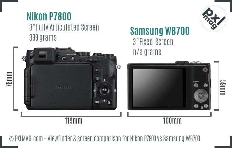 Nikon P7800 vs Samsung WB700 Screen and Viewfinder comparison