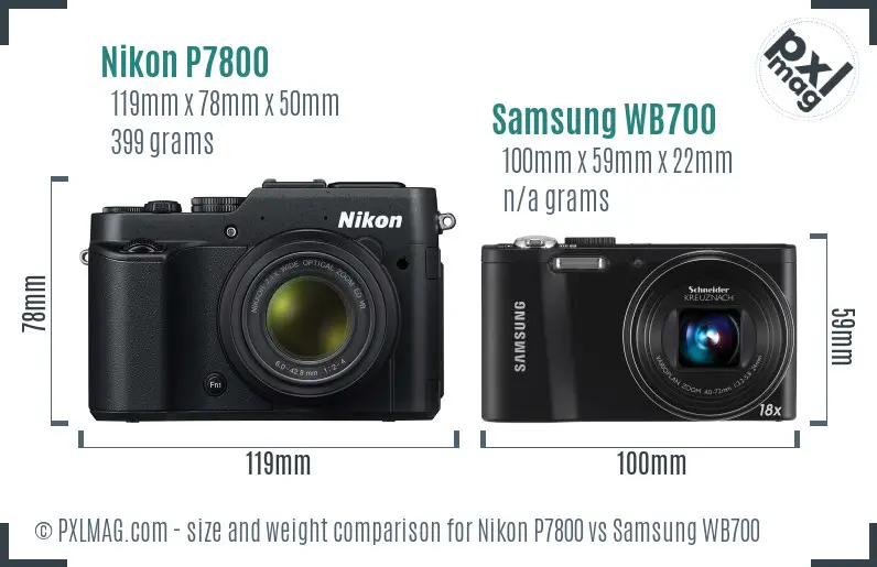 Nikon P7800 vs Samsung WB700 size comparison
