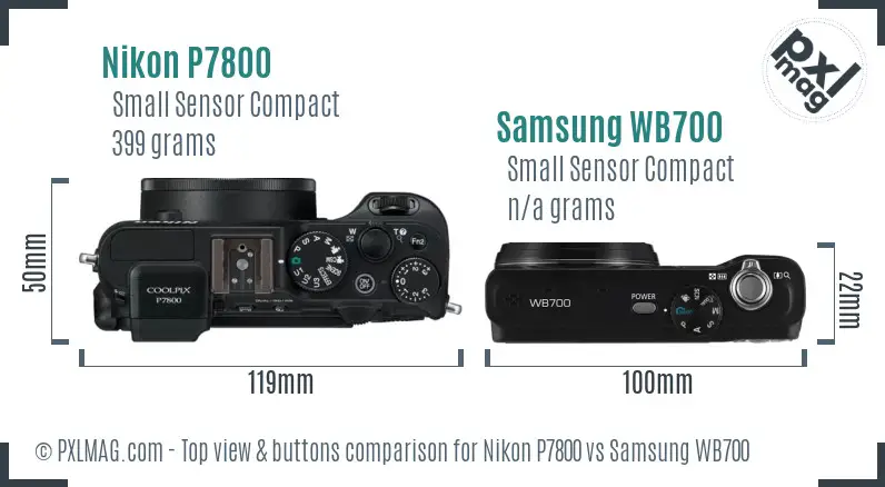 Nikon P7800 vs Samsung WB700 top view buttons comparison