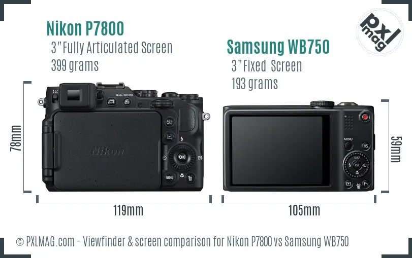 Nikon P7800 vs Samsung WB750 Screen and Viewfinder comparison