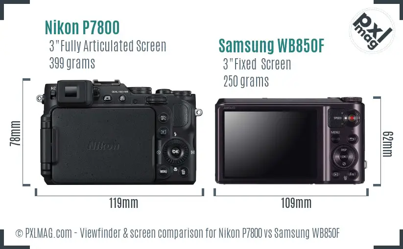 Nikon P7800 vs Samsung WB850F Screen and Viewfinder comparison Nikon P7800 vs Samsung WB850F Screen and Viewfinder comparison