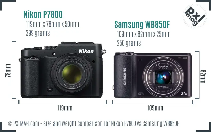 Nikon P7800 vs Samsung WB850F size comparison Nikon P7800 vs Samsung WB850F size comparison
