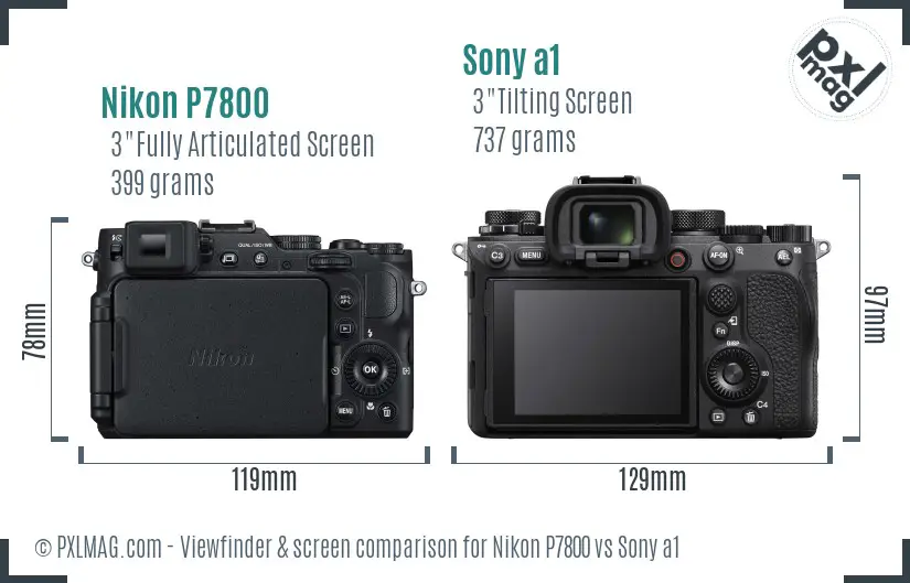 Nikon P7800 vs Sony a1 Screen and Viewfinder comparison