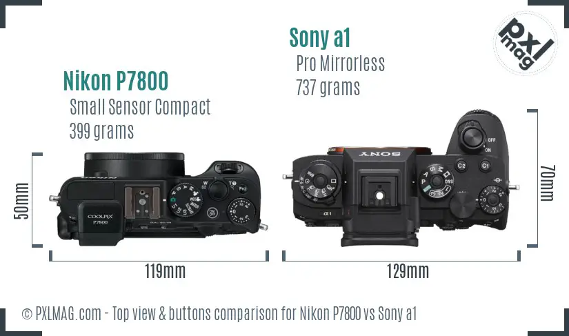 Nikon P7800 vs Sony a1 top view buttons comparison