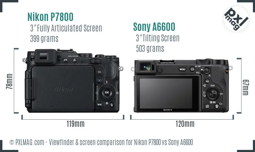 Nikon P7800 vs Sony A6600 Screen and Viewfinder comparison