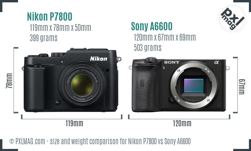 Nikon P7800 vs Sony A6600 size comparison