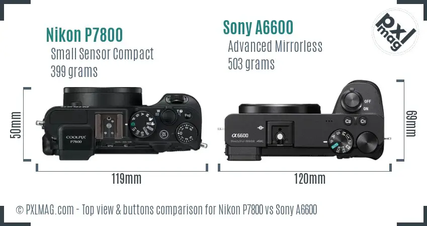 Nikon P7800 vs Sony A6600 top view buttons comparison