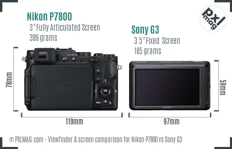 Nikon P7800 vs Sony G3 Screen and Viewfinder comparison