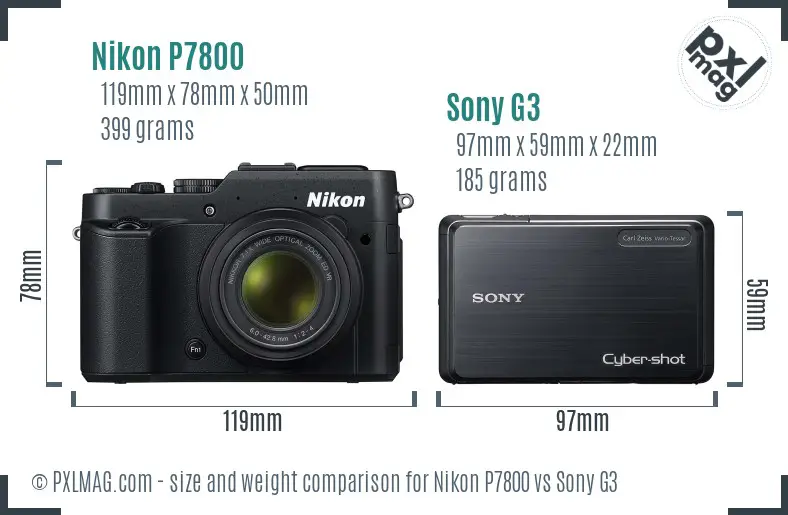 Nikon P7800 vs Sony G3 size comparison