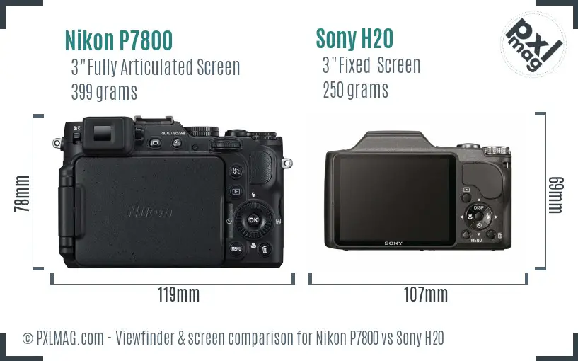 Nikon P7800 vs Sony H20 Screen and Viewfinder comparison