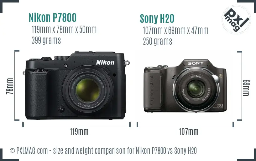 Nikon P7800 vs Sony H20 size comparison