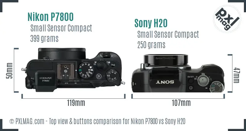 Nikon P7800 vs Sony H20 top view buttons comparison