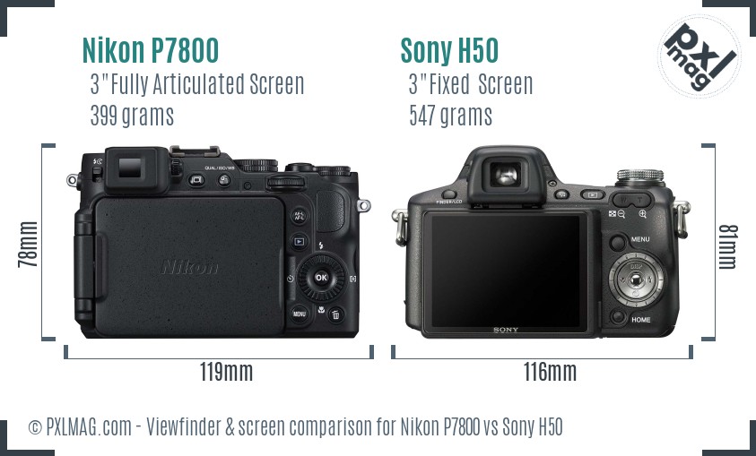 Nikon P7800 vs Sony H50 Screen and Viewfinder comparison