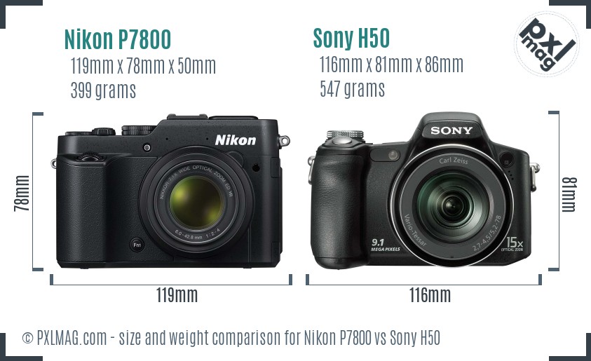 Nikon P7800 vs Sony H50 size comparison
