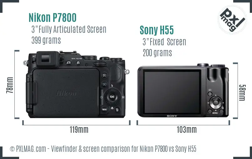 Nikon P7800 vs Sony H55 Screen and Viewfinder comparison