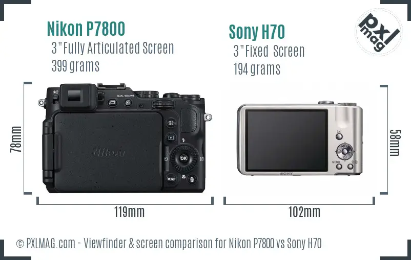 Nikon P7800 vs Sony H70 Screen and Viewfinder comparison