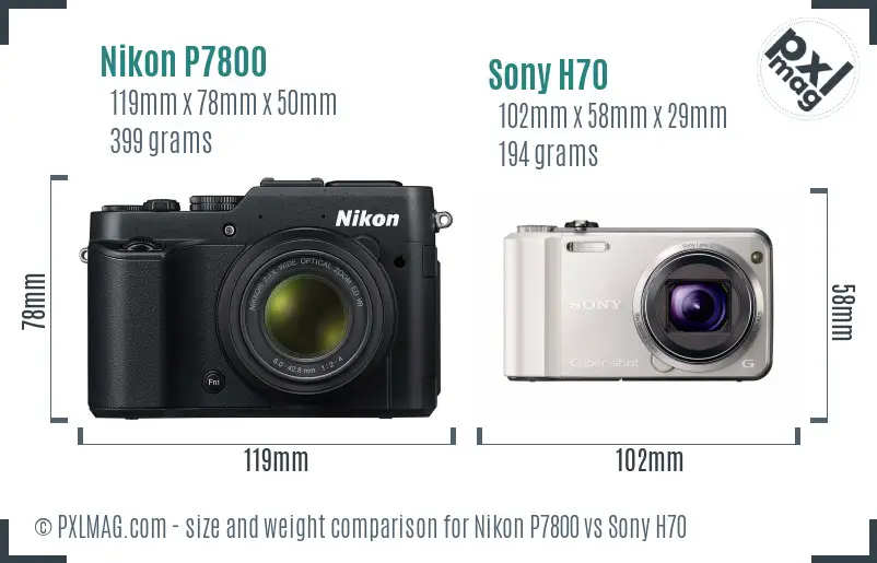 Nikon P7800 vs Sony H70 size comparison