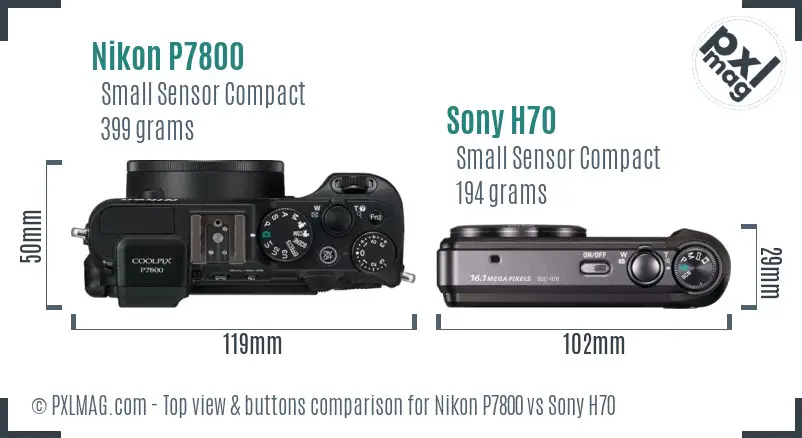 Nikon P7800 vs Sony H70 top view buttons comparison