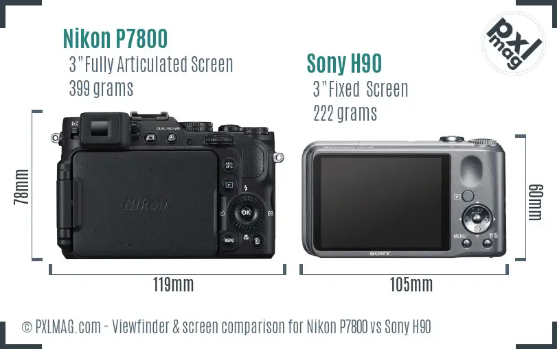 Nikon P7800 vs Sony H90 Screen and Viewfinder comparison