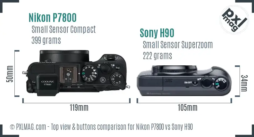 Nikon P7800 vs Sony H90 top view buttons comparison