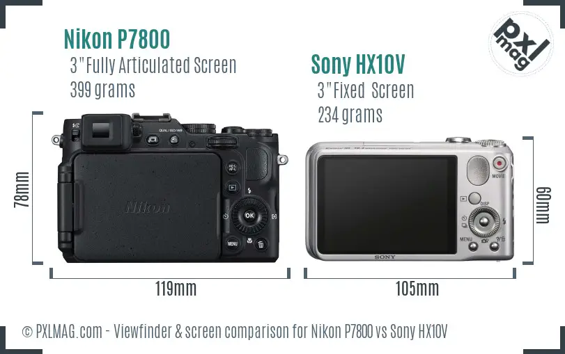 Nikon P7800 vs Sony HX10V Screen and Viewfinder comparison