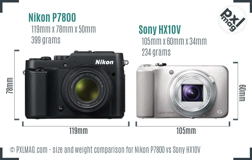 Nikon P7800 vs Sony HX10V size comparison