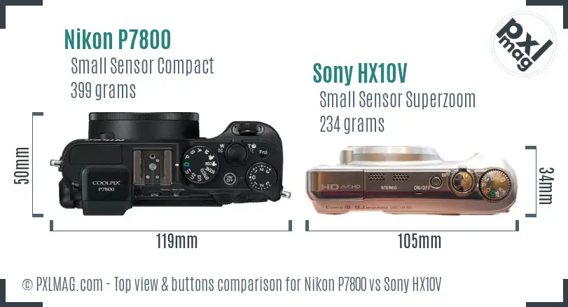 Nikon P7800 vs Sony HX10V top view buttons comparison