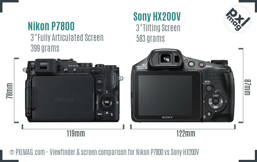 Nikon P7800 vs Sony HX200V Screen and Viewfinder comparison
