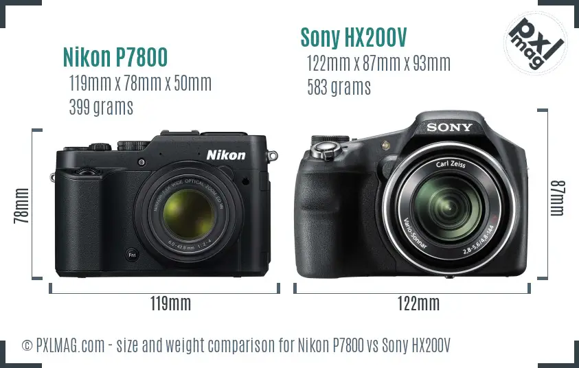 Nikon P7800 vs Sony HX200V size comparison