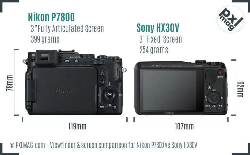 Nikon P7800 vs Sony HX30V Screen and Viewfinder comparison