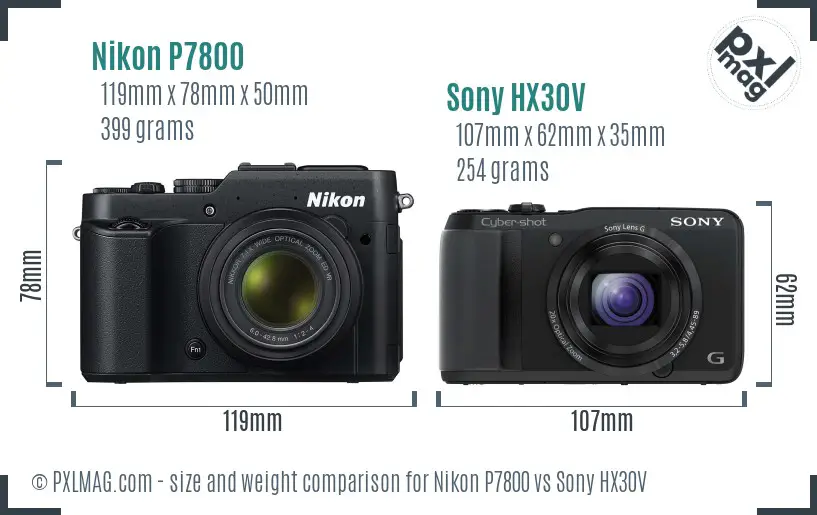 Nikon P7800 vs Sony HX30V size comparison