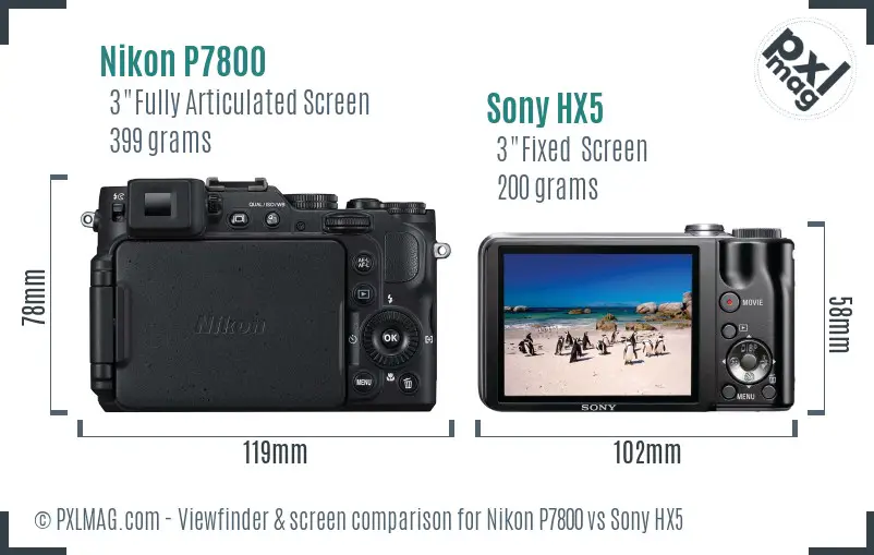 Nikon P7800 vs Sony HX5 Screen and Viewfinder comparison