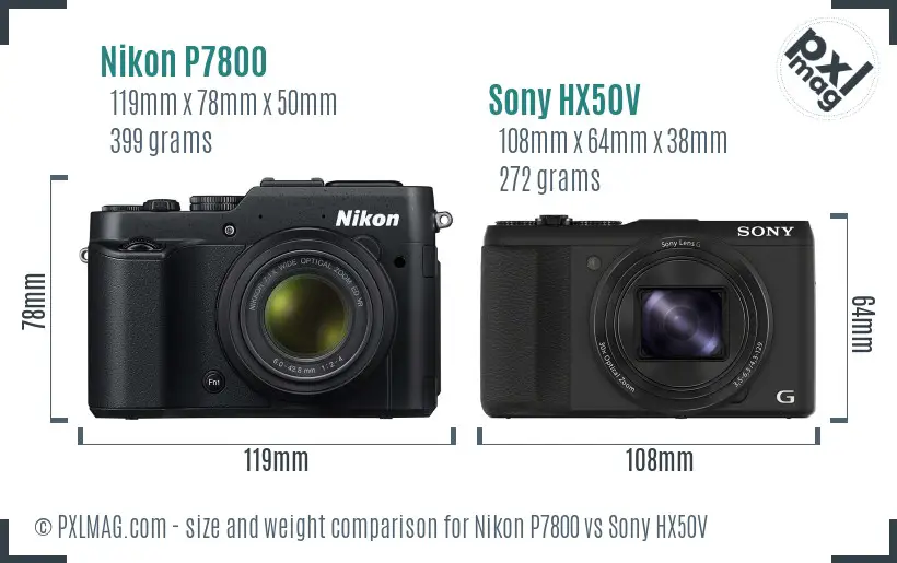 Nikon P7800 vs Sony HX50V size comparison Nikon P7800 vs Sony HX50V size comparison