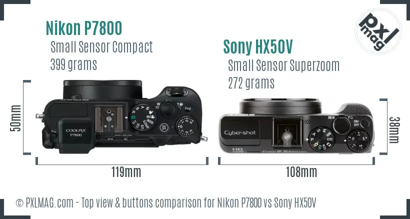 Nikon P7800 vs Sony HX50V top view buttons comparison Nikon P7800 vs Sony HX50V top view buttons comparison