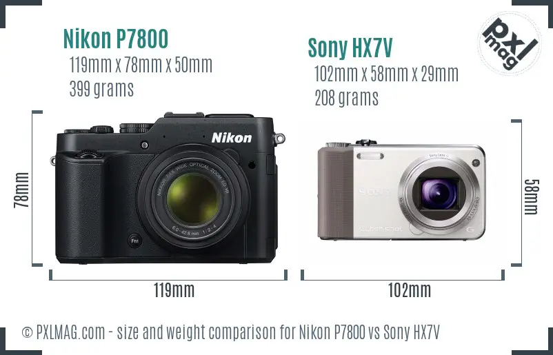 Nikon P7800 vs Sony HX7V size comparison