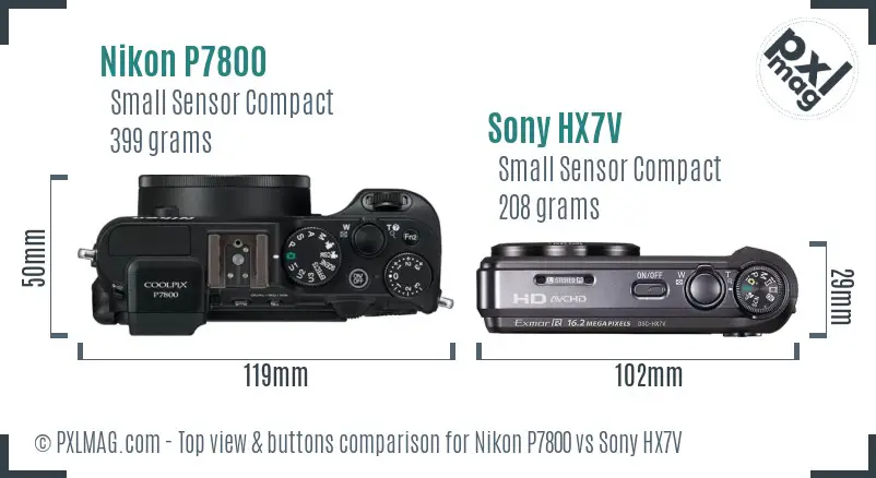Nikon P7800 vs Sony HX7V top view buttons comparison