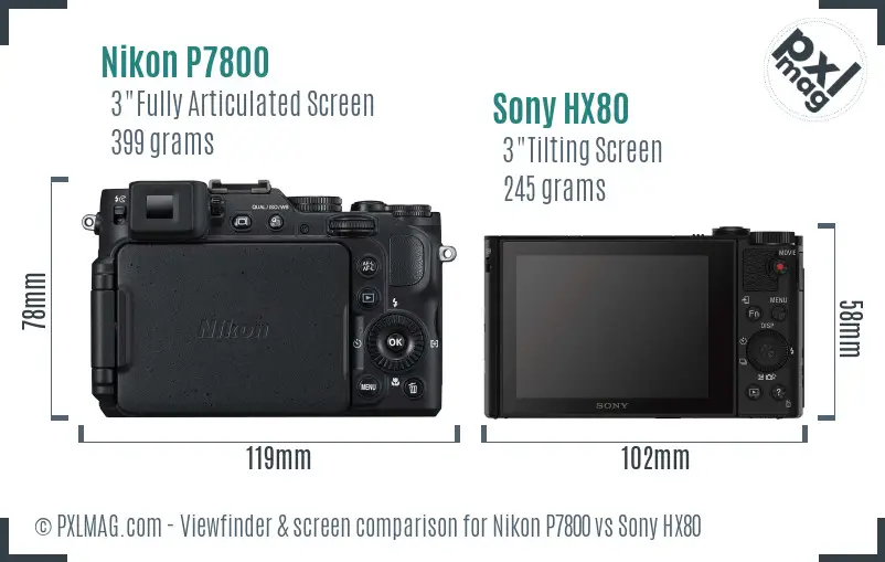Nikon P7800 vs Sony HX80 Screen and Viewfinder comparison