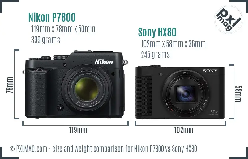 Nikon P7800 vs Sony HX80 size comparison
