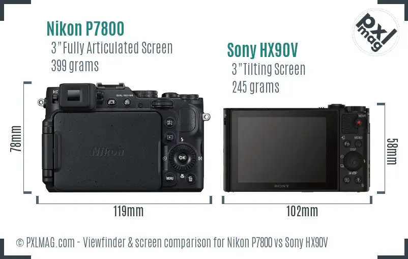 Nikon P7800 vs Sony HX90V Screen and Viewfinder comparison