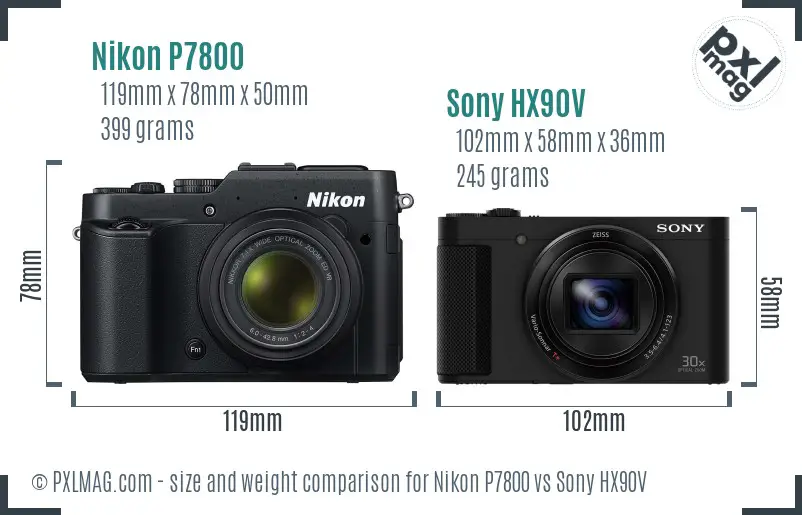 Nikon P7800 vs Sony HX90V size comparison