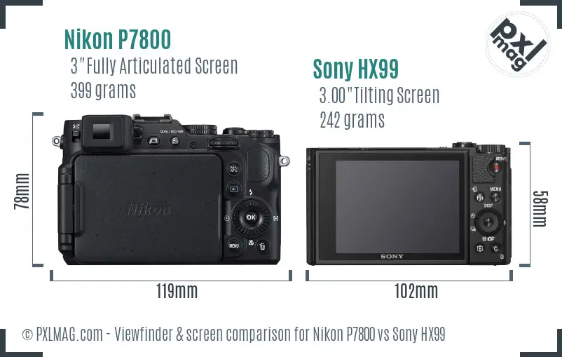 Nikon P7800 vs Sony HX99 Screen and Viewfinder comparison