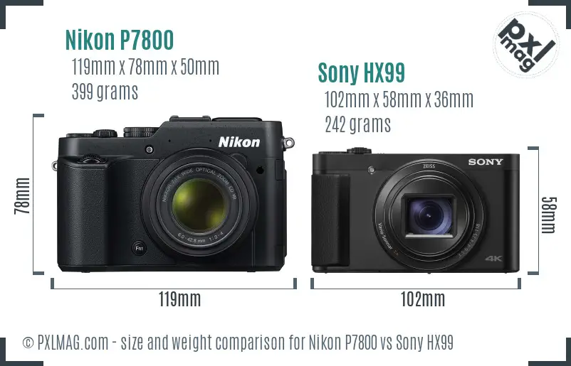Nikon P7800 vs Sony HX99 size comparison