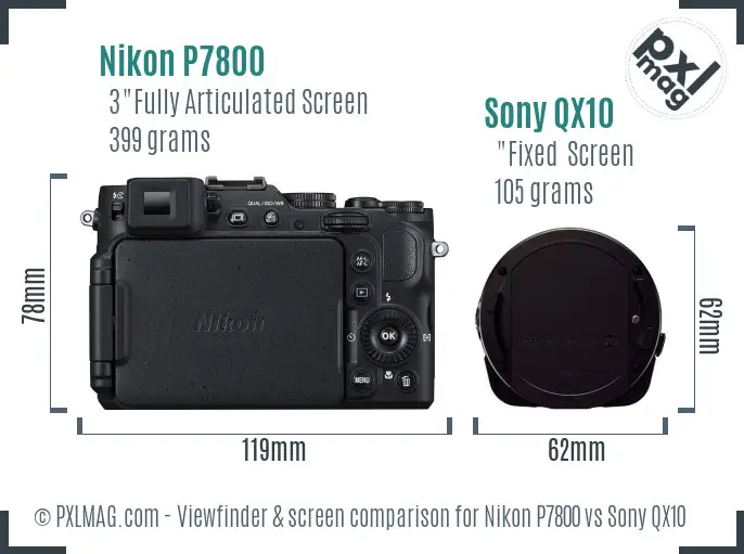 Nikon P7800 vs Sony QX10 Screen and Viewfinder comparison