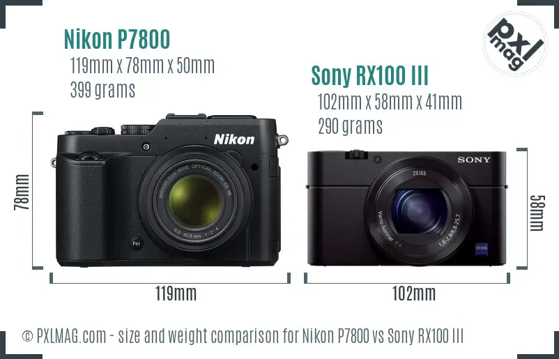 Nikon P7800 vs Sony RX100 III size comparison