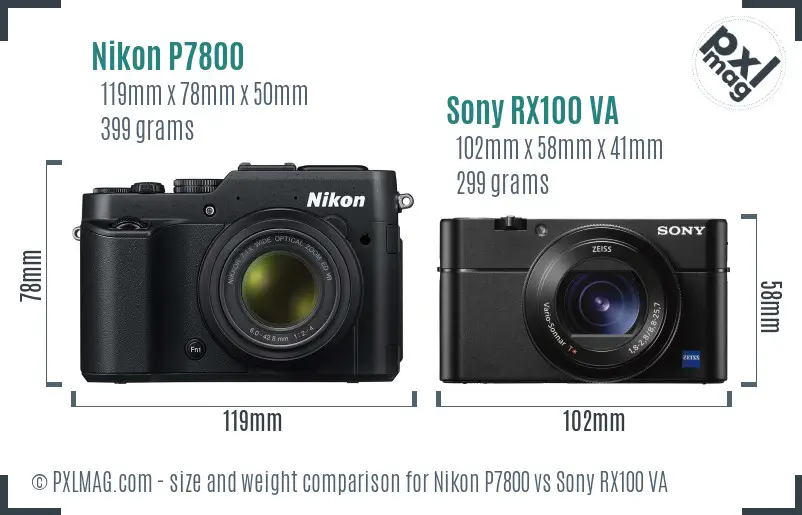 Nikon P7800 vs Sony RX100 VA size comparison