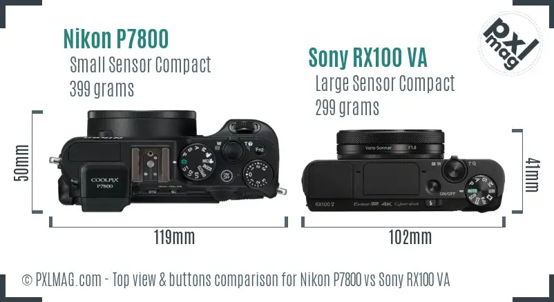 Nikon P7800 vs Sony RX100 VA top view buttons comparison