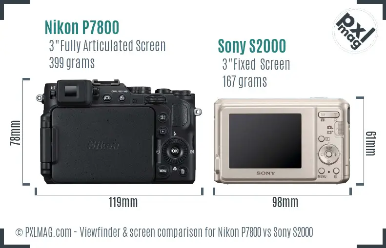 Nikon P7800 vs Sony S2000 Screen and Viewfinder comparison