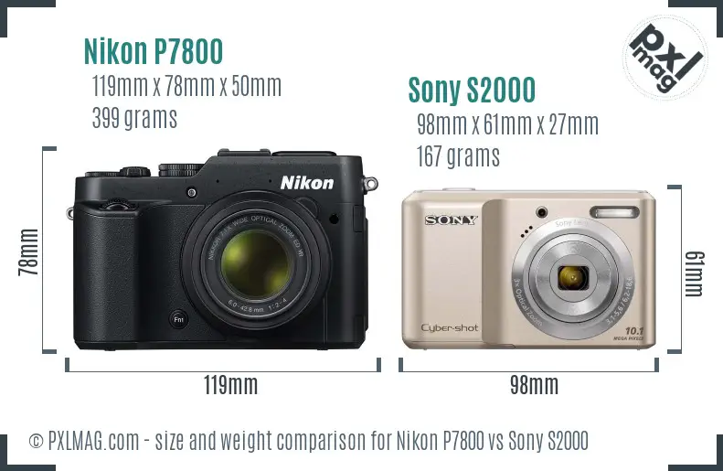 Nikon P7800 vs Sony S2000 size comparison