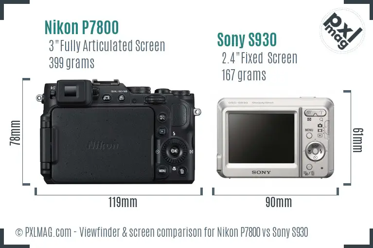 Nikon P7800 vs Sony S930 Screen and Viewfinder comparison